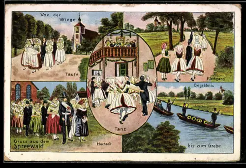 AK Trachten Spreewald für den Kirchgang, Taufe und Hochzeit
