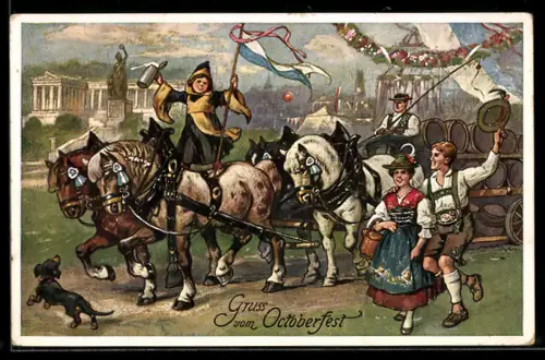 AK Oktoberfest, Münchner Kindl und Dackel