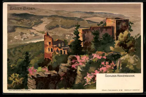 Künstler-AK Baden-Baden, Schloss Hohenbaden