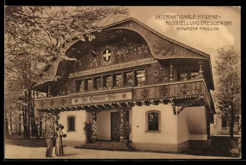 AK Dresden, Internat. Hygiene-Ausstellung 1911, Schweizer Pavillon