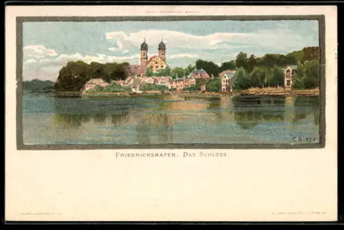 Künstler-AK Carl Biese: Friedrichshafen, Totalansicht mit Blick zum Schloss