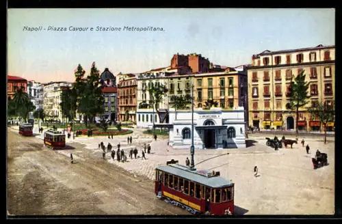 AK Napoli, Strassenbahn, Piazza Cavour e Stazione Metropolitana