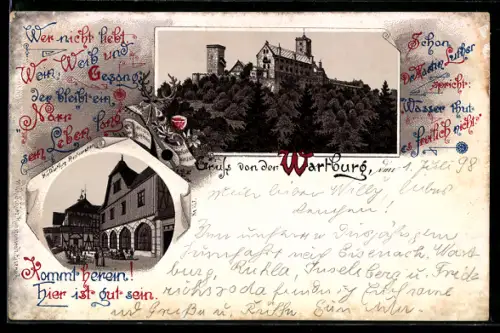 Lithographie Wartburg und Wartburg-Restaurant