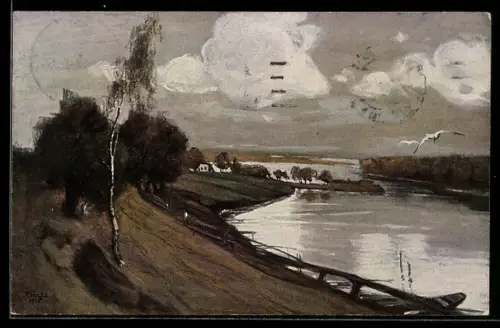 Künstler-AK Fritz Hass: Ostpreussen, Masurische Seenlandschaft, Gablick-See