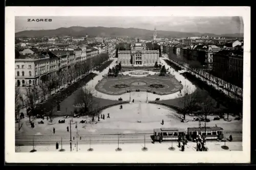 AK Zagreb, Ortspartie mit Strassenbahn