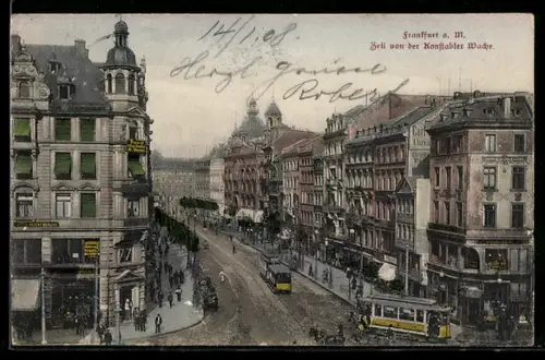 AK Frankfurt a. Main, Zeil von der Konstabler Wache aus, Strassenbahn