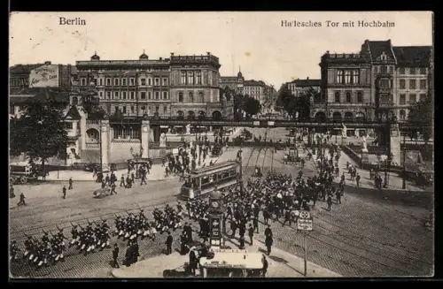 AK Berlin, Hallesches Tor, Hochbahn und Strassenbahn