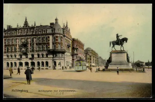 AK Helsingborg, Järnvägsgatan med Stenbocksstatyn