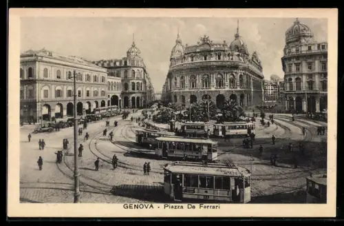 AK Genova, Piazza De Ferrari, Strassenbahn