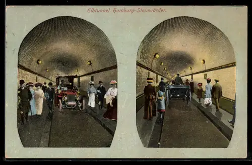 AK Hamburg-St. Pauli, Elbtunnel mit Autoverkehr