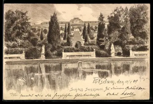 Künstler-AK Potsdam, Schloss Sanssouci