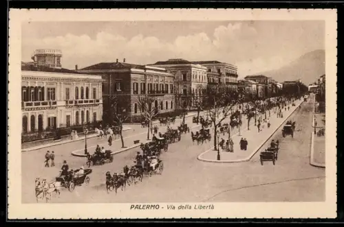 AK Palermo, Via della Libertà, Pferdekutschen