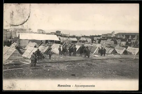 AK Messina, Accampamento, provisorische Behausungen nach dem Erdbeben