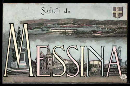 AK Messina, Ortsansicht, Strassenpartie, Denkmal