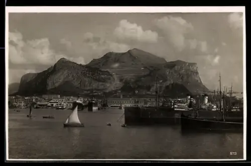 AK Palermo, Hafen u. Monte Pellegrino
