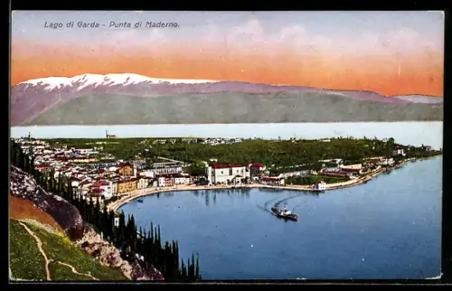 AK Maderno, Panorama mit Dampfschiff