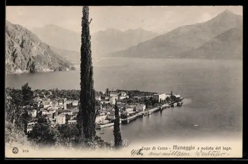 AK Menaggio, e veduta del lago, Totalansicht