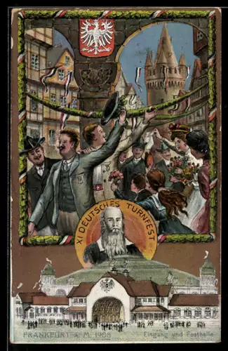 AK Frankfurt a/M, XI. Dt. Turnfest 1908, Eingang u. Festhalle