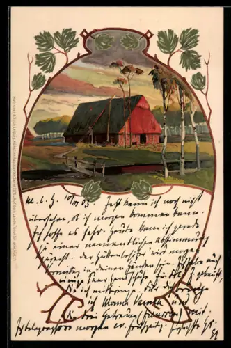 Künstler-AK Meissner & Buch (M&B) Serie 1176: Bauernhaus im Abendlicht