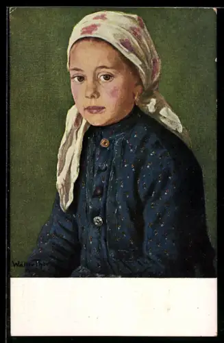 Künstler-AK G.Hirth`s Verlag, Serie XIV: W. Thor: Veronika, Portrait eines kleinen Mädchens mit Kopftuch