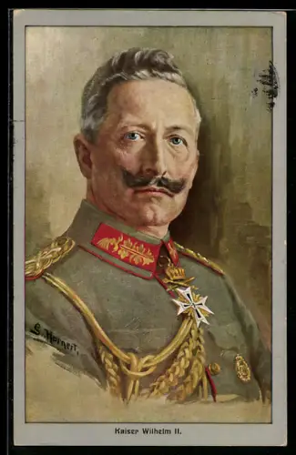 AK Kaiser Wilhelm II., Halbportrait in feldgrauer Uniform mit Orden