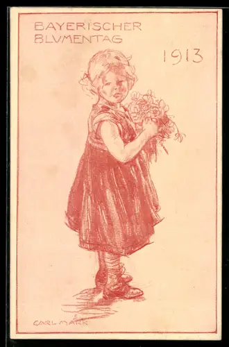 AK Bayerischer Blumentag 1913, Mädchen mit Blumen