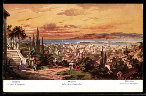 Künstler-AK Messina, Panoramablick auf die Stadt