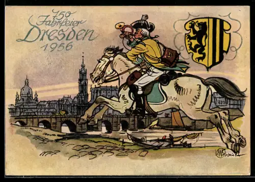 AK Dresden, Sachsenschau, Briefmarken-Ausstellung, 750 Jahrfeier 1956, Postillon um 1770