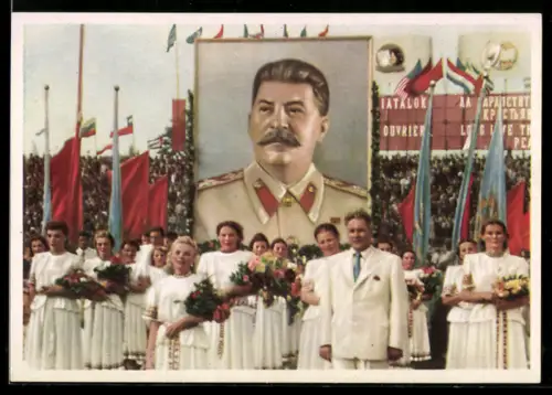 AK Die Jugend der Welt will den Frieden, sowjetiuscher Komsomol, Stalinbildnis