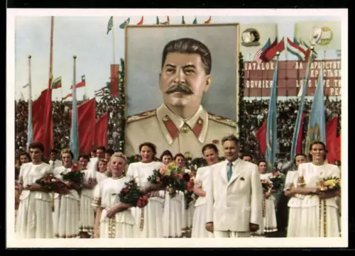 AK Die Jugend der Welt will den Frieden, sowjetiuscher Komsomol, Stalinbildnis