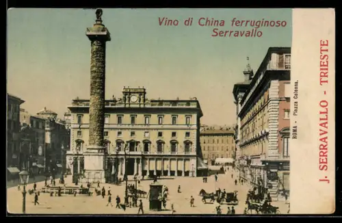 AK Trieste, Piazza Colonna con colonna monumentale e carrozze in transito