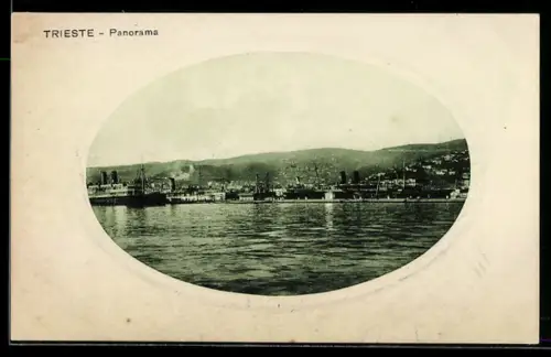 AK Trieste, Panorama del porto con colline sullo sfondo