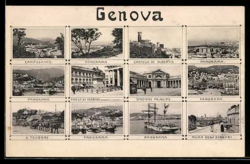 AK Genova, Collage di panorami e monumenti della città