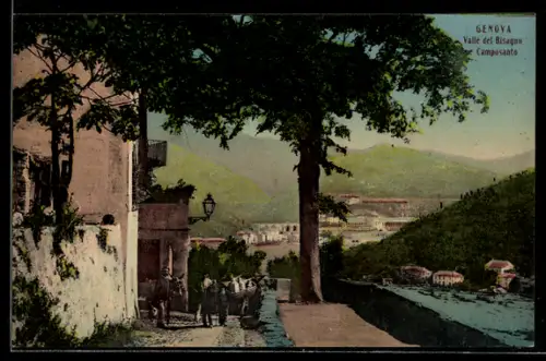 AK Genova /Valle del Bisagno, Camposanto con vista panoramica e carrozza