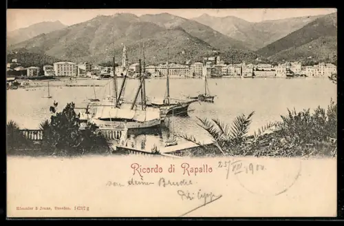 AK Rapallo, Panorama del porto con barche a vela