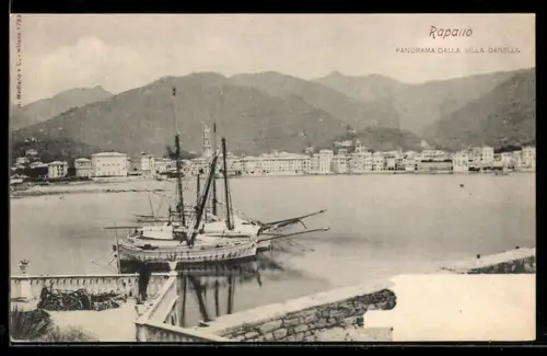 AK Rapallo, Panorama dalla Villa Danelli con veliero in primo piano