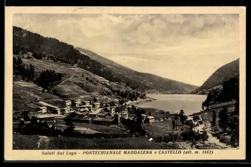 AK Pontechianale, Maddalena, Castello, Veduta panoramica del lago e del villaggio alpino
