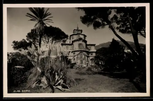 AK Nervi, Villa storica circondata da palme e vegetazione lussureggiante