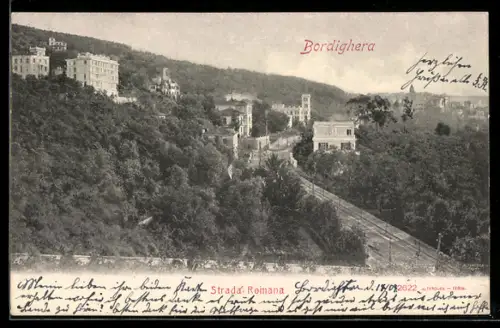 AK Bordighera, Strada Romana immersa nel verde