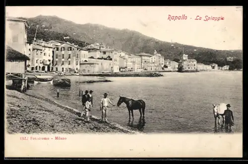 AK Rapallo, La Spiaggia mit Pferden und Menschen am Wasser