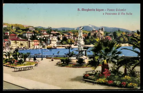 AK S. Margherita Ligure, Piazza Colombo e Panorama di Via Sella