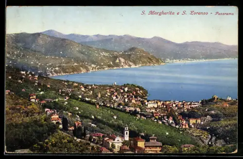 AK Santa Margherita Ligure, S. Lorenzo, Panorama con vista sul lago e monti in lontananza