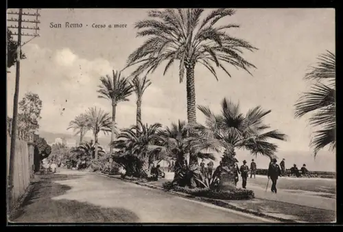 AK San Remo, Corso a mare con palme e passeggiata lungo la costa