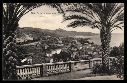 AK San Remo, Panorama con palme e vista sul mare