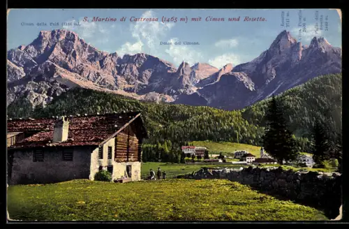 AK S. Martino di Castrozza, Panorama con Cimon della Pala e Rosetta