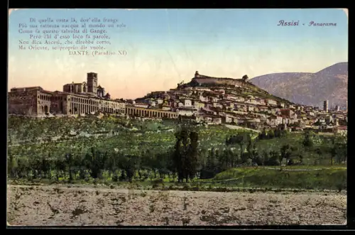 AK Assisi, Panorama della città con vista sulla basilica e colline circostanti