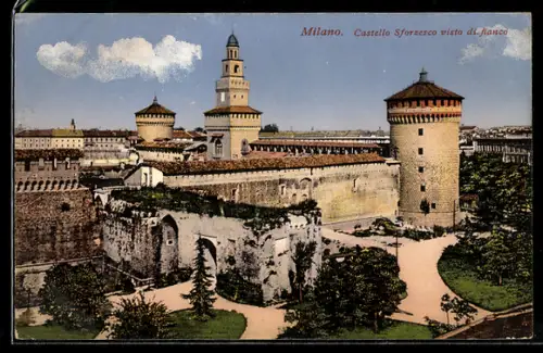 AK Milano, Castello Sforzesco visto di fianco