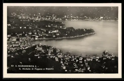 AK S. Margherita L., S. Michele di Pagana e Rapallo, Veduta aerea della costa e delle colline circostanti