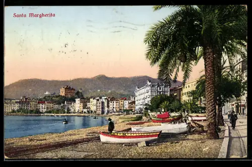 AK Santa Margherita Ligure, Vista del lungomare con barche e palme