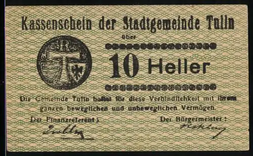 Notgeld Tulln 1920, 10 Heller, Wappen von Tulln